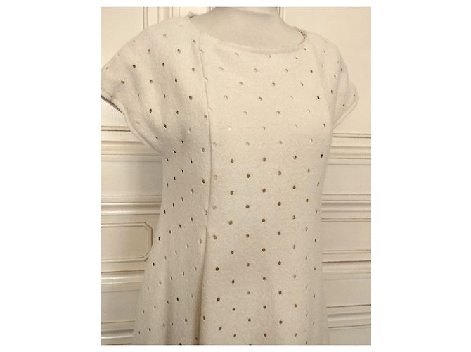 Cacharel Cream Wool Openwork Polka Dot Dress - view 11