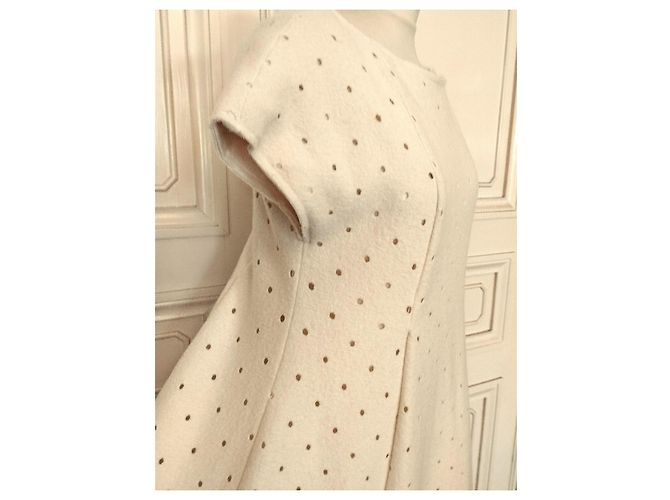 Cacharel Cream Wool Openwork Polka Dot Dress - view 14