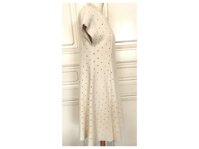 Cacharel Cream Wool Openwork Polka Dot Dress - view 16