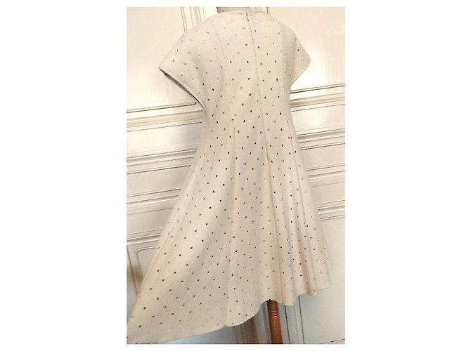 Cacharel Cream Wool Openwork Polka Dot Dress - view 17