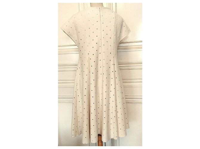 Cacharel Cream Wool Openwork Polka Dot Dress - view 19
