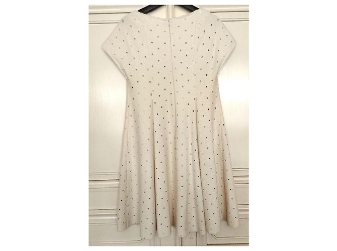 Cacharel Cream Wool Openwork Polka Dot Dress - view 7