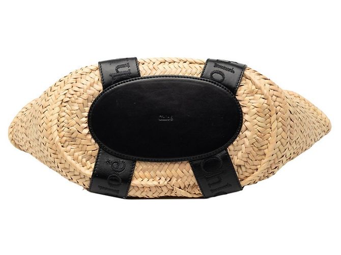 Bolso Cesta Medium Logo Chloé Negro Beige - vista 3