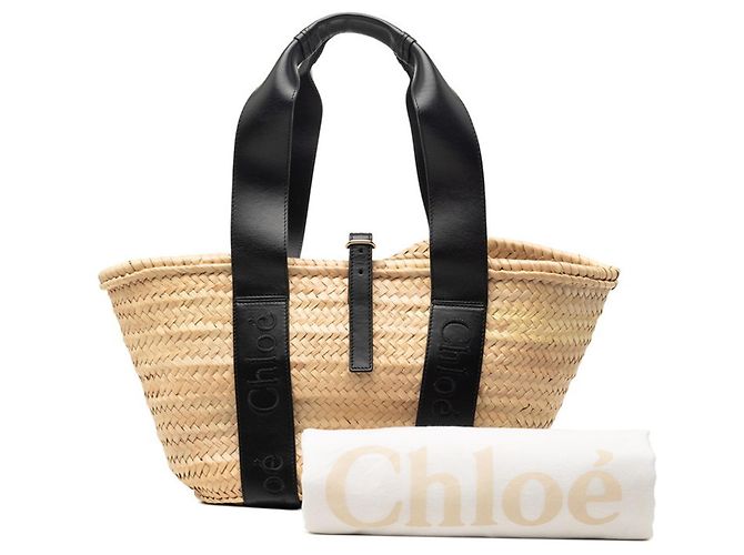 Bolso Cesta Medium Logo Chloé Negro Beige - vista 8