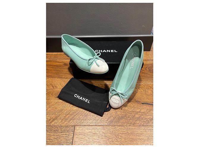 Chanel Ballerine Bicolore Bianco Verde chiaro - vista 11
