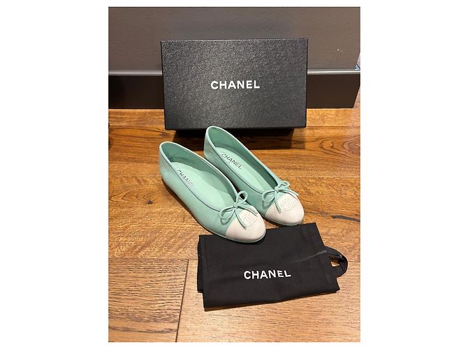Chanel Ballerine Bicolore Bianco Verde chiaro - vista 12