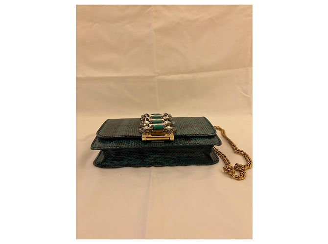 Gedebe Borsa in pelle stampa pitone Green Crystal Verde Gold hardware - vista 5