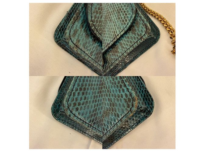 Gedebe Borsa in pelle stampa pitone Green Crystal Verde Gold hardware - vista 6