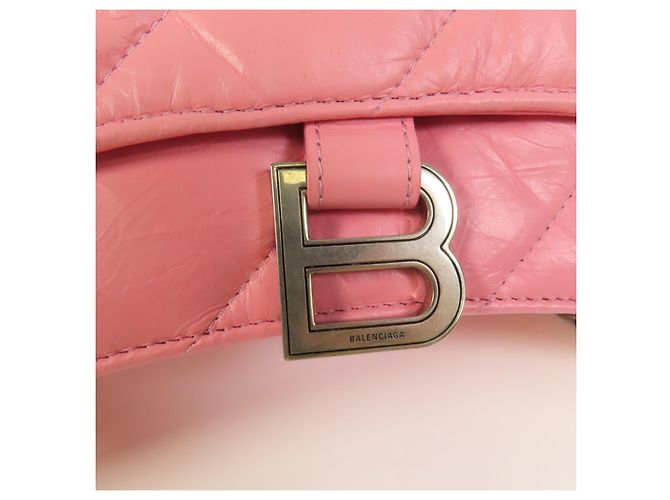 Borsa a tracolla Balenciaga Hourglass Chain in pelle Medium Rosa - vista 7