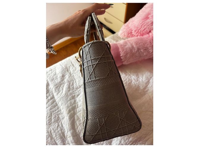 Christian Dior Borsa Lady Dior Medium in Tela Grigia Grigio - vista 13