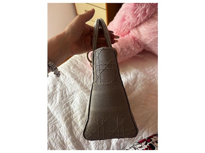 Christian Dior Borsa Lady Dior Medium in Tela Grigia Grigio - vista 14