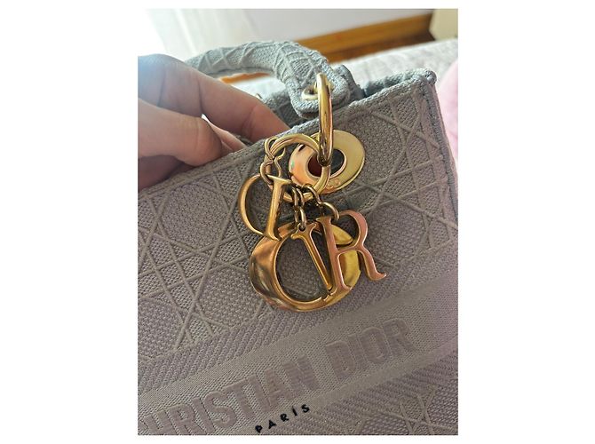 Christian Dior Borsa Lady Dior Medium in Tela Grigia Grigio - vista 15