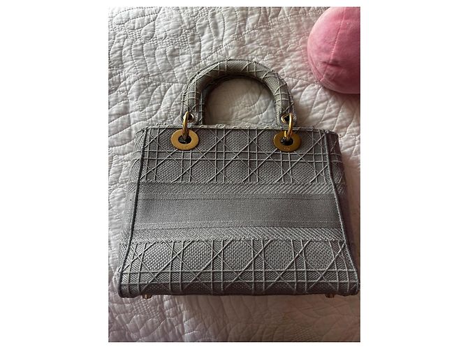 Christian Dior Borsa Lady Dior Medium in Tela Grigia Grigio - vista 17