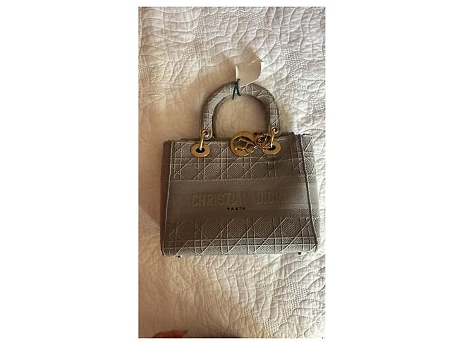 Christian Dior Borsa Lady Dior Medium in Tela Grigia Grigio - vista 18