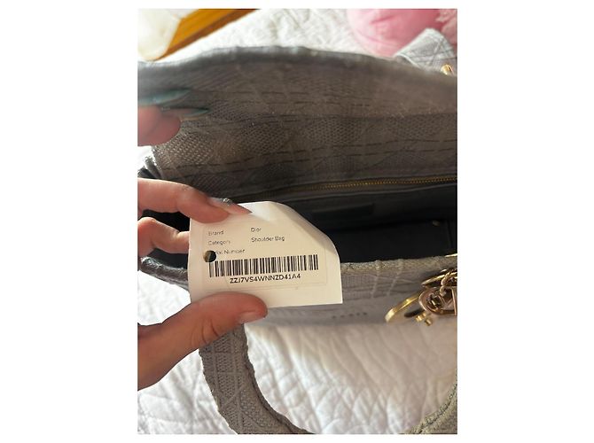 Christian Dior Borsa Lady Dior Medium in Tela Grigia Grigio - vista 9
