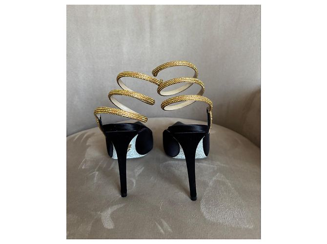 Rene Caovilla Décolleté in raso nero con serpente gioiello D'oro - vista 10