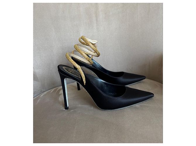 Rene Caovilla Décolleté in raso nero con serpente gioiello D'oro - vista 8