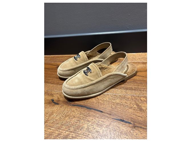 Chanel Slingback-Loafer Wildleder Shearling Braun Beige - Ansicht 10