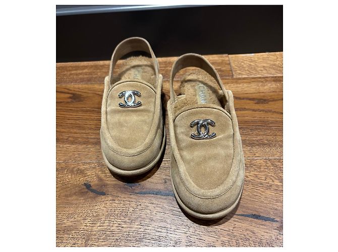 Chanel Slingback-Loafer Wildleder Shearling Braun Beige - Ansicht 12
