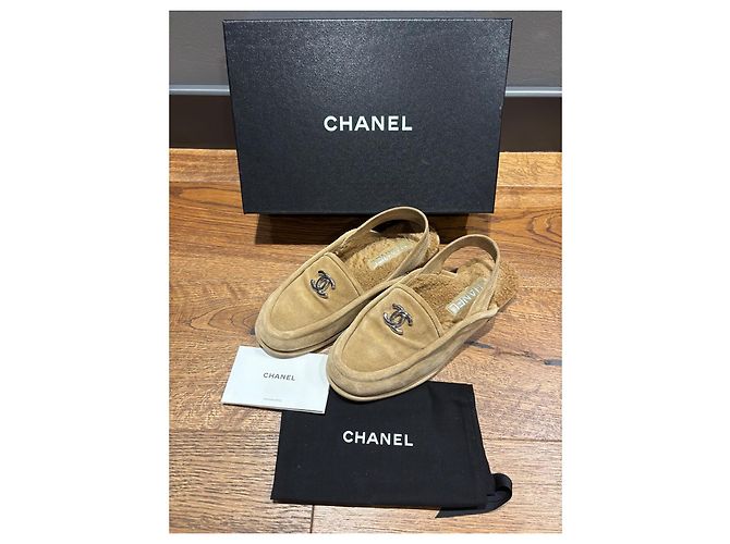 Chanel Slingback-Loafer Wildleder Shearling Braun Beige - Ansicht 13