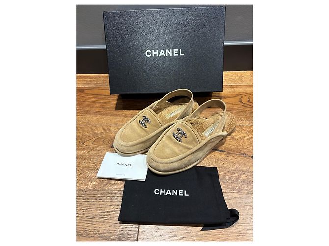 Chanel Slingback-Loafer Wildleder Shearling Braun Beige - Ansicht 5