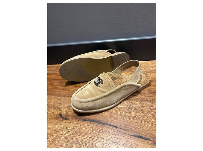 Chanel Slingback-Loafer Wildleder Shearling Braun Beige - Ansicht 7
