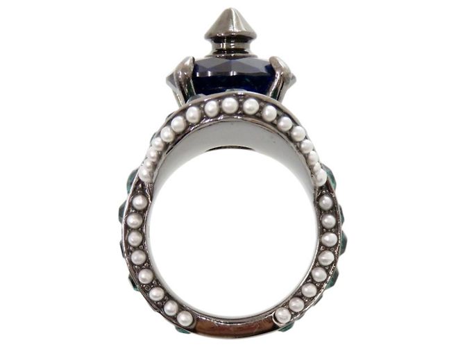 Gucci Ring aus Metall mit Steinen, Strass und Kunstperlen Blau Mehrfarben Grün Metallisch - Ansicht 2