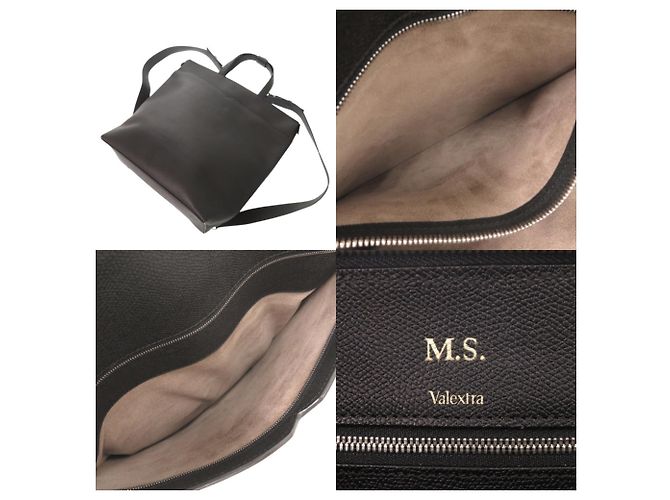 Borsa Tote Valextra V-Line in pelle nera Nero - vista 7