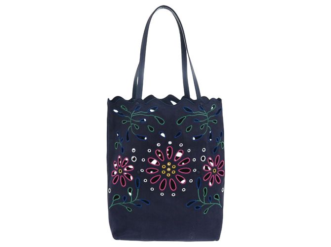 Bolso Tote Chloé Flower Canvas Rosa Verde Azul marino - vista 3