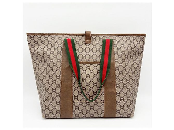 Borsa a spalla tote Gucci Marrone Rosso Beige Verde - vista 3