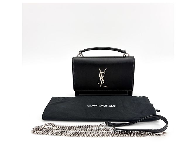 Autre Marque Borsa a tracolla Saint Laurent Sunset in pelle metallizzata craquelée Small Nero - vista 2