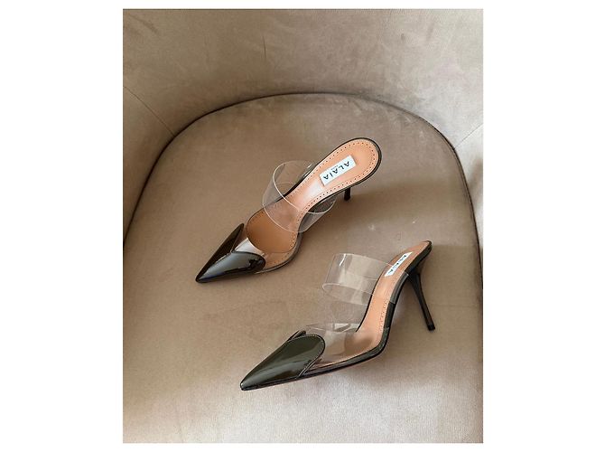 Sandali Alaïa in PVC e pelle verniciata Bianco Marrone scuro - vista 3