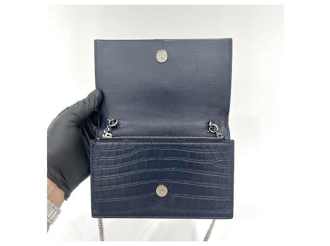 Autre Marque Saint Laurent Kate Crystal Embellished Patent Toy Blu navy - vista 5