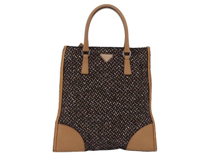 Borsa PRADA Tweed Brown Silver Auth 202875A Marrone Argento - vista 13