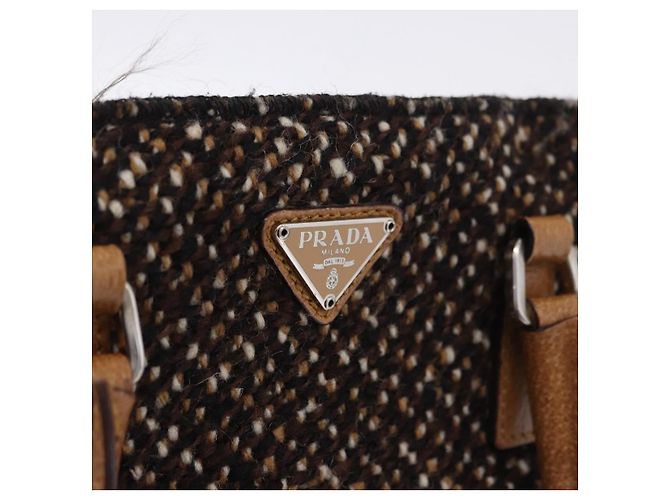 Borsa PRADA Tweed Brown Silver Auth 202875A Marrone Argento - vista 17