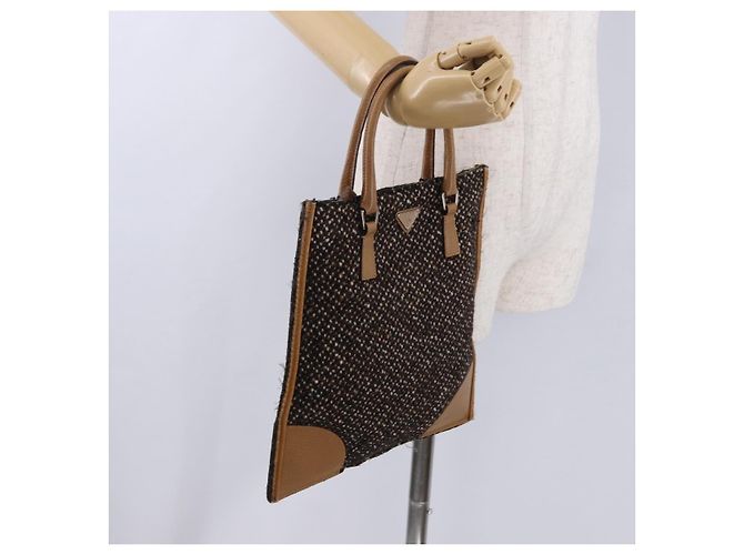 Borsa PRADA Tweed Brown Silver Auth 202875A Marrone Argento - vista 24