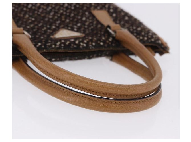 Borsa PRADA Tweed Brown Silver Auth 202875A Marrone Argento - vista 7