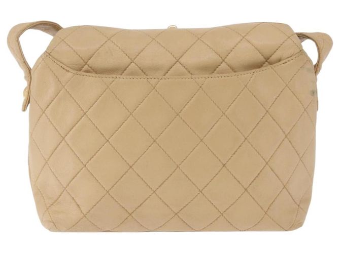 Borsa a tracolla CHANEL Matelasse in pelle d'agnello beige con CC dorato Auth 200437A D'oro - vista 2