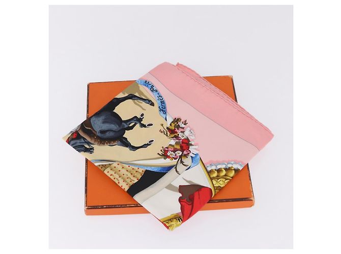 Hermès Foulard HERMES Carre 90 "PLAZA D TOROS" Seta Rosa Auth hk4127 - vista 16