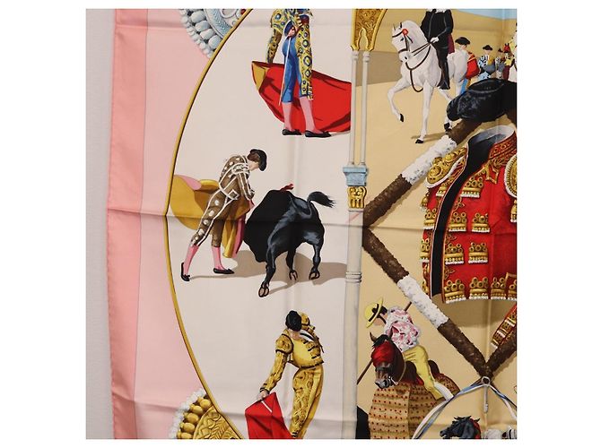 Hermès Foulard HERMES Carre 90 "PLAZA D TOROS" Seta Rosa Auth hk4127 - vista 5