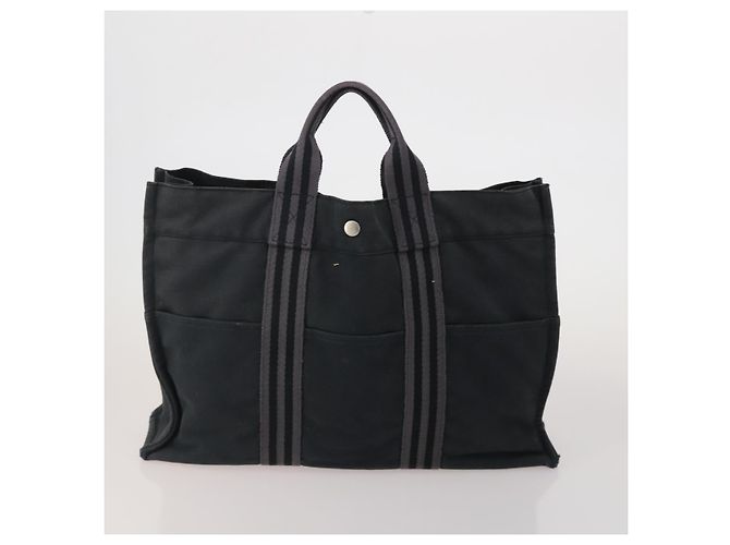 Hermès HERMES Chanel Tote Bag Canvas 2 Set Black Beige Auth ti4035 Nero - vista 3