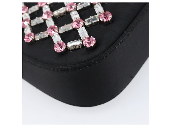 Borsa a tracolla Miu Miu Sassy Chain Raso Nero Argento Auth 200582M - vista 15