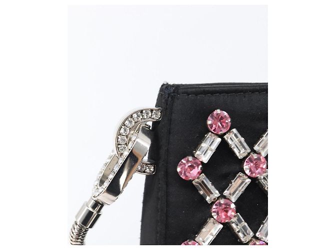 Borsa a tracolla Miu Miu Sassy Chain Raso Nero Argento Auth 200582M - vista 19
