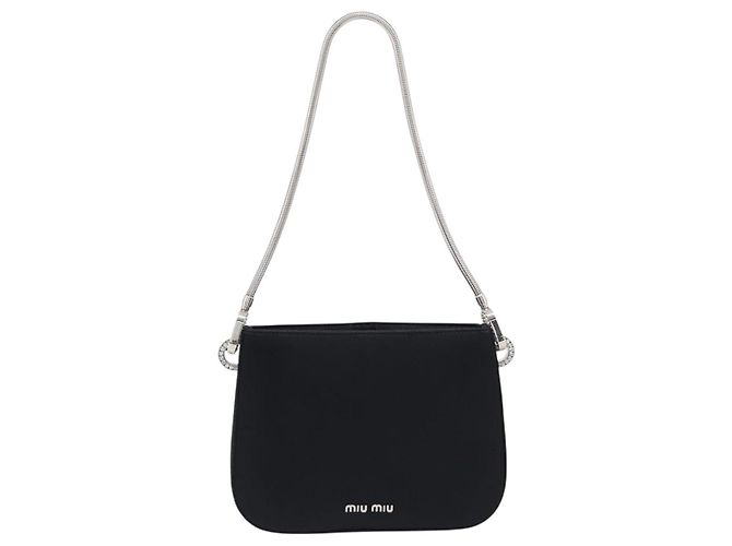 Borsa a tracolla Miu Miu Sassy Chain Raso Nero Argento Auth 200582M - vista 2