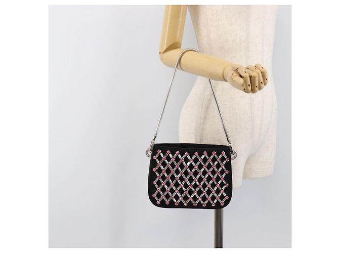 Borsa a tracolla Miu Miu Sassy Chain Raso Nero Argento Auth 200582M - vista 23