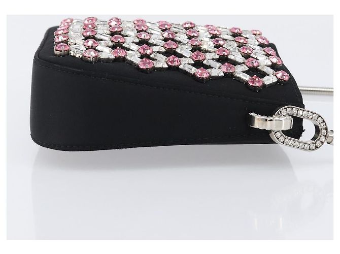 Borsa a tracolla Miu Miu Sassy Chain Raso Nero Argento Auth 200582M - vista 3