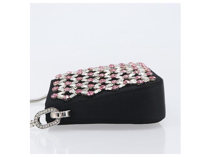 Borsa a tracolla Miu Miu Sassy Chain Raso Nero Argento Auth 200582M - vista 4