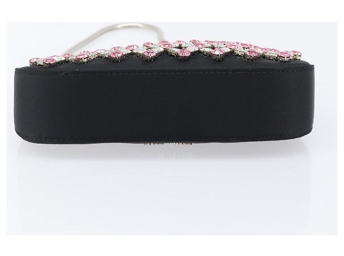 Borsa a tracolla Miu Miu Sassy Chain Raso Nero Argento Auth 200582M - vista 5