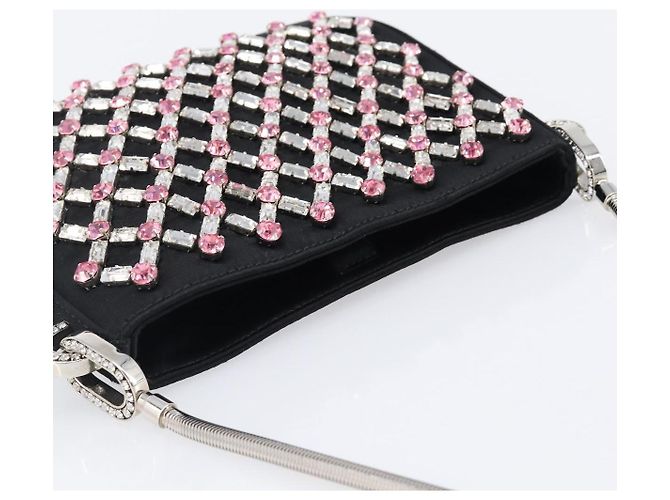 Borsa a tracolla Miu Miu Sassy Chain Raso Nero Argento Auth 200582M - vista 6