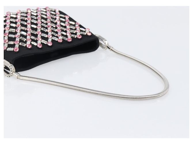 Borsa a tracolla Miu Miu Sassy Chain Raso Nero Argento Auth 200582M - vista 7